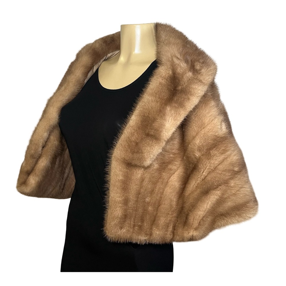 Vintage Genuine Mink Fur Stole Wrap Shawl Brown One Size Mid Century Autumn Haze